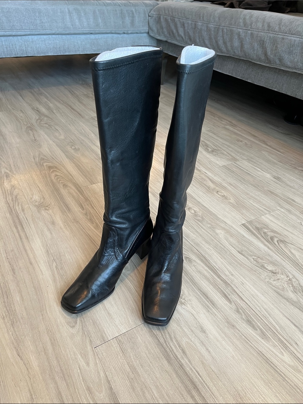 Price Firm Stuart Weitzman Square Toe Black Leather Knee-High Riding Boots